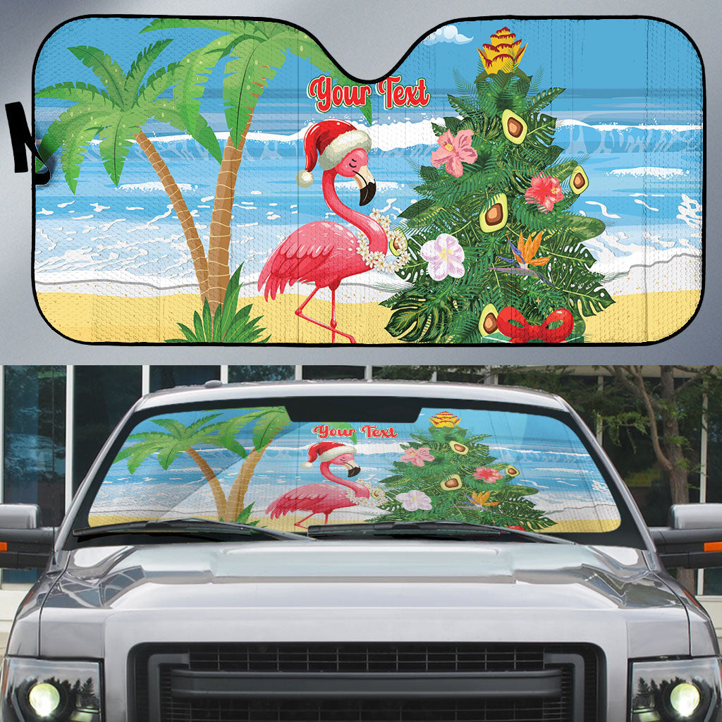 Flamingo Hawaii Summer Christmas Personalized Auto Sun Shade Mele Kalikimaka Beachy Vibes LT14 Blue - Polynesian Pride