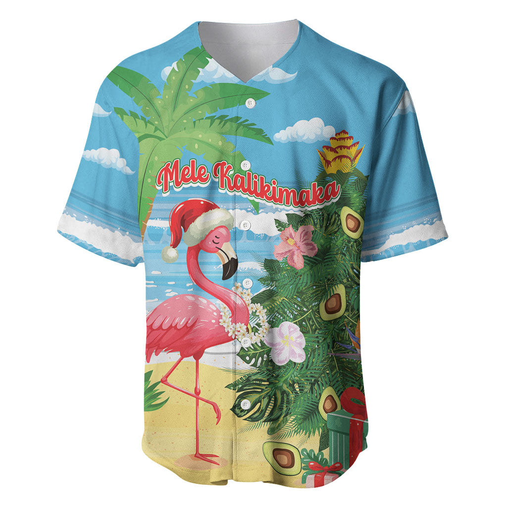 Flamingo Hawaii Summer Christmas Personalized Baseball Jersey Mele Kalikimaka Beachy Vibes LT14 Blue - Polynesian Pride