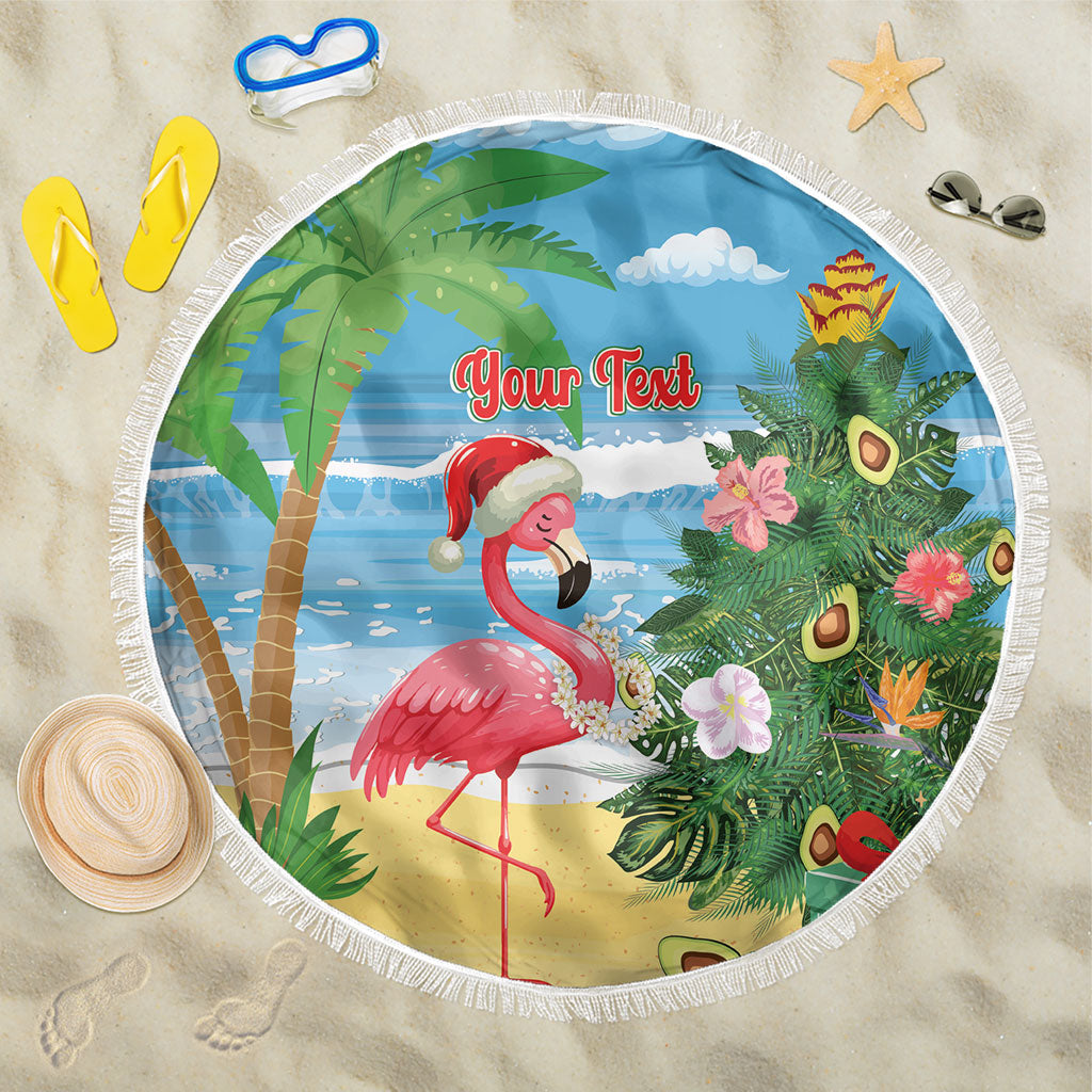 Flamingo Hawaii Summer Christmas Personalized Beach Blanket Mele Kalikimaka Beachy Vibes LT14 One Size 150cm Blue - Polynesian Pride
