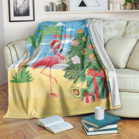 Flamingo Hawaii Summer Christmas Personalized Blanket Mele Kalikimaka Beachy Vibes LT14 Blue - Polynesian Pride