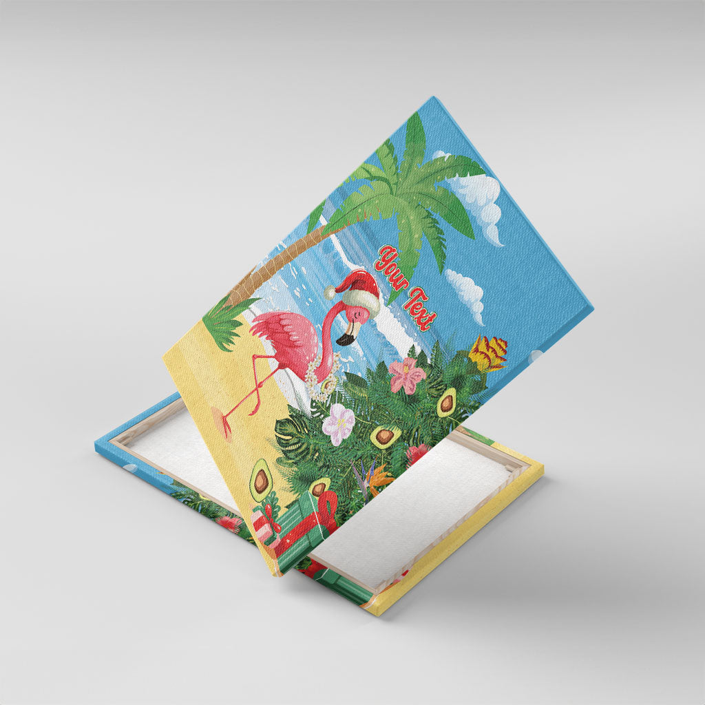 Flamingo Hawaii Summer Christmas Personalized Canvas Wall Art Mele Kalikimaka Beachy Vibes LT14 With Frame Blue - Polynesian Pride