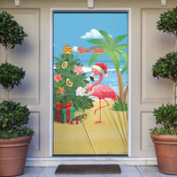 Flamingo Hawaii Summer Christmas Personalized Door Cover Mele Kalikimaka Beachy Vibes LT14 Blue - Polynesian Pride