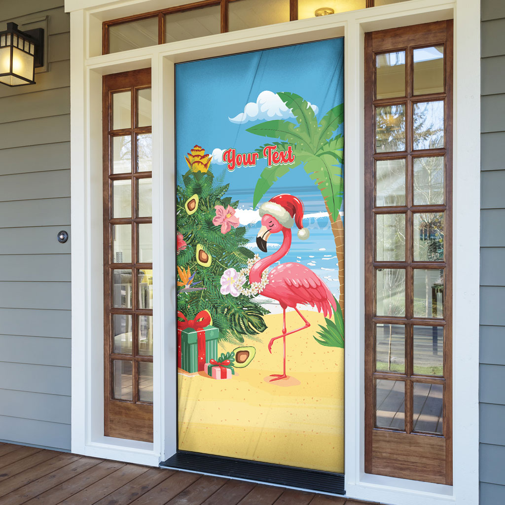 Flamingo Hawaii Summer Christmas Personalized Door Cover Mele Kalikimaka Beachy Vibes LT14 - Polynesian Pride