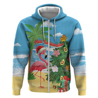 Flamingo Hawaii Summer Christmas Personalized Hoodie Mele Kalikimaka Beachy Vibes LT14 Zip Hoodie Blue - Polynesian Pride