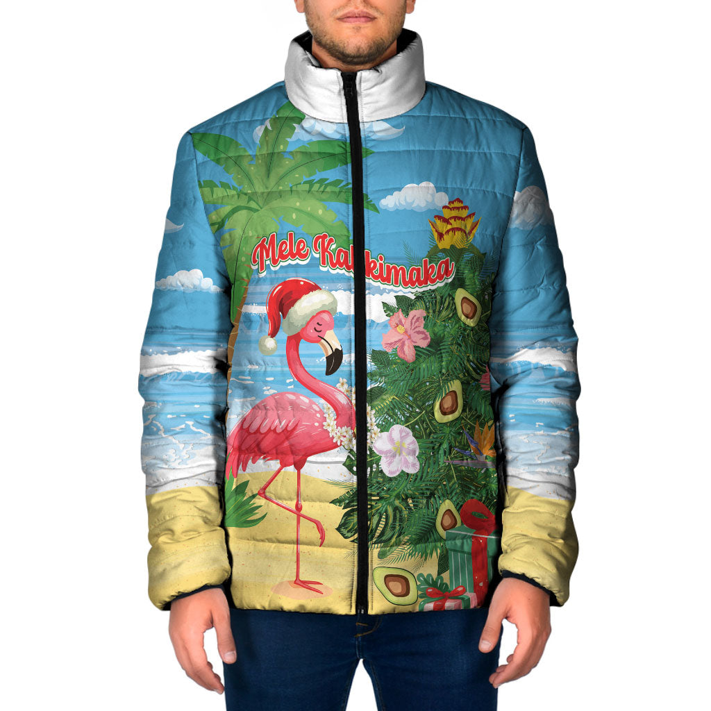Flamingo Hawaii Summer Christmas Personalized Padded Jacket Mele Kalikimaka Beachy Vibes LT14 Men Blue - Polynesian Pride