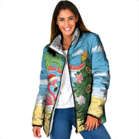 Flamingo Hawaii Summer Christmas Personalized Padded Jacket Mele Kalikimaka Beachy Vibes LT14 Women Blue - Polynesian Pride