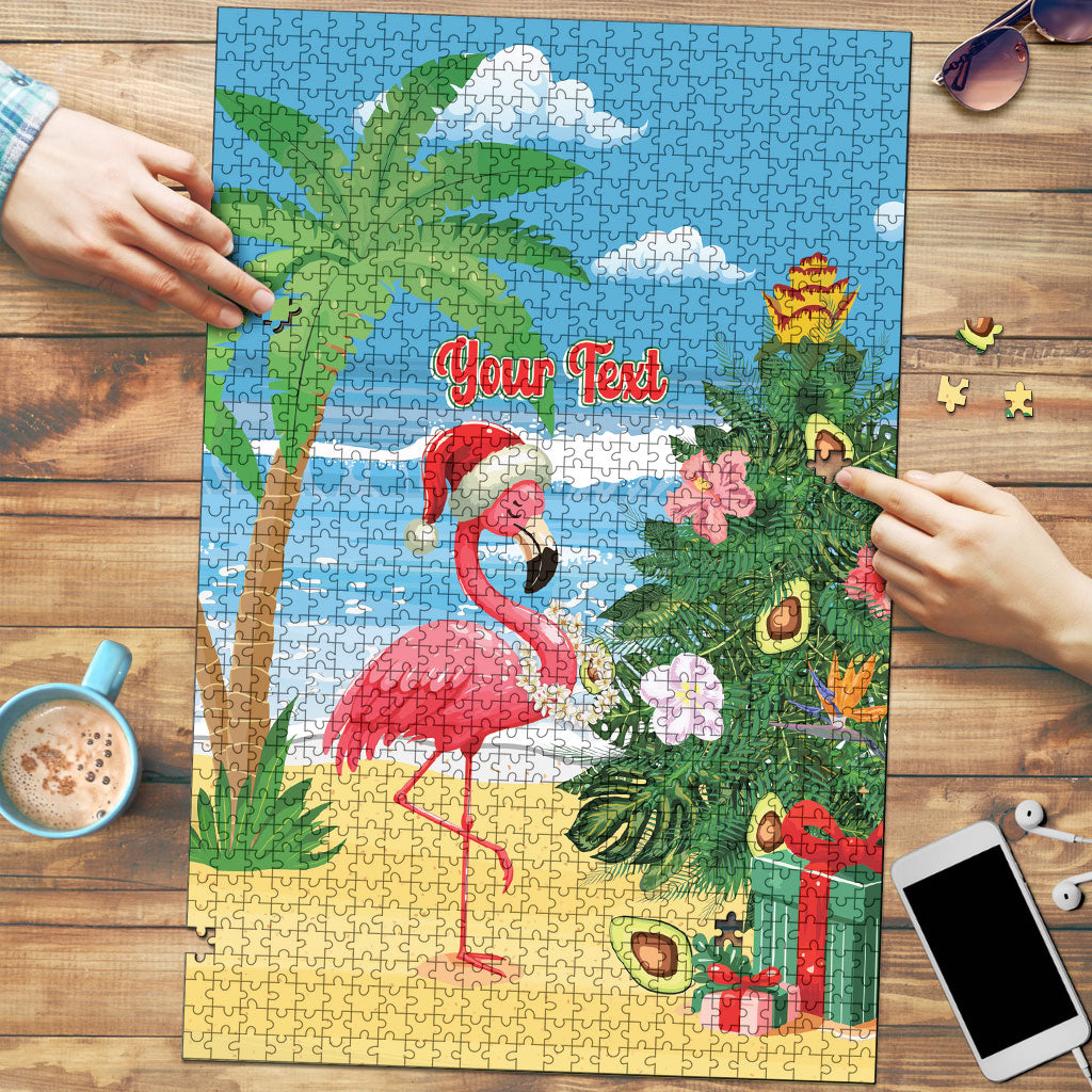 Flamingo Hawaii Summer Christmas Personalized Puzzle Mele Kalikimaka Beachy Vibes LT14 Blue - Polynesian Pride