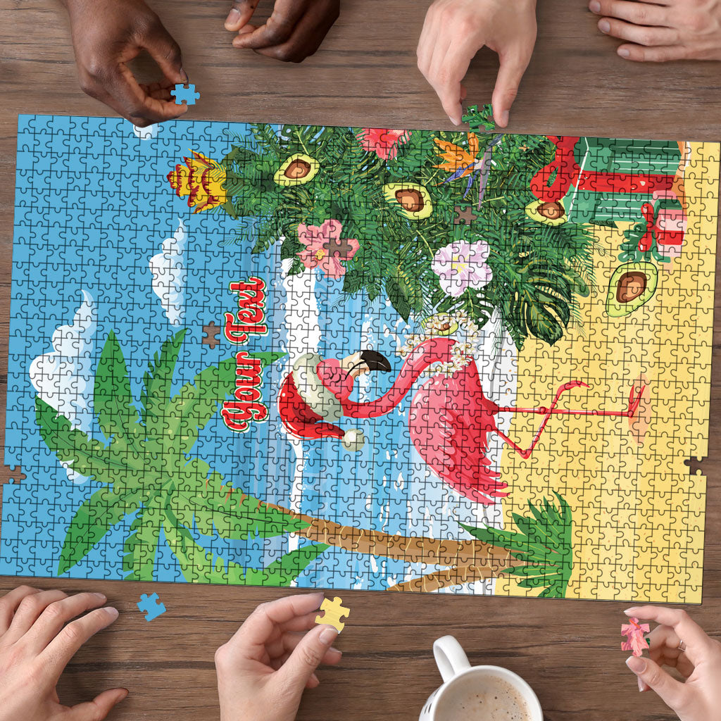 Flamingo Hawaii Summer Christmas Personalized Puzzle Mele Kalikimaka Beachy Vibes LT14 - Polynesian Pride