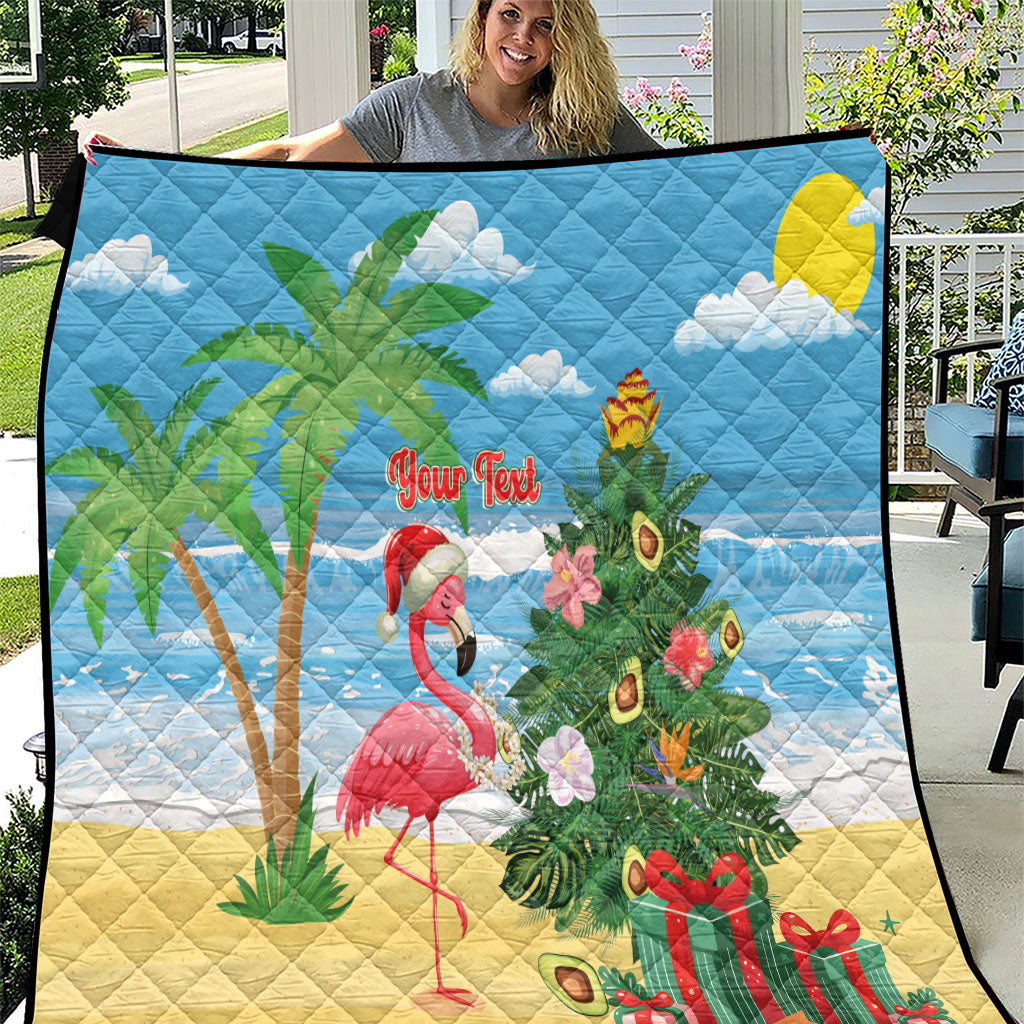 Flamingo Hawaii Summer Christmas Personalized Quilt Mele Kalikimaka Beachy Vibes LT14 Blue - Polynesian Pride