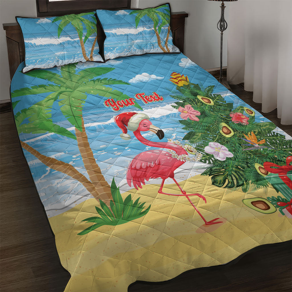 Flamingo Hawaii Summer Christmas Personalized Quilt Bed Set Mele Kalikimaka Beachy Vibes LT14 Blue - Polynesian Pride