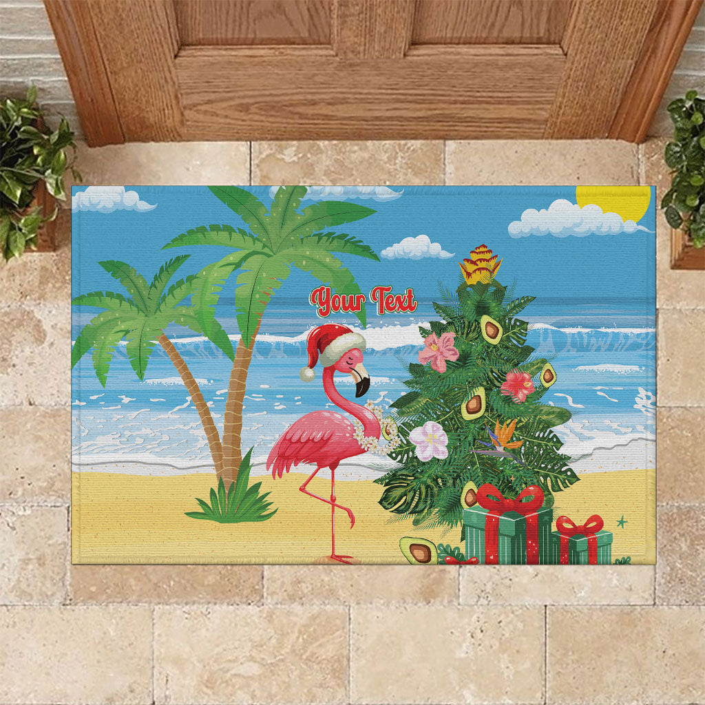 Flamingo Hawaii Summer Christmas Personalized Rubber Doormat Mele Kalikimaka Beachy Vibes LT14 Blue - Polynesian Pride