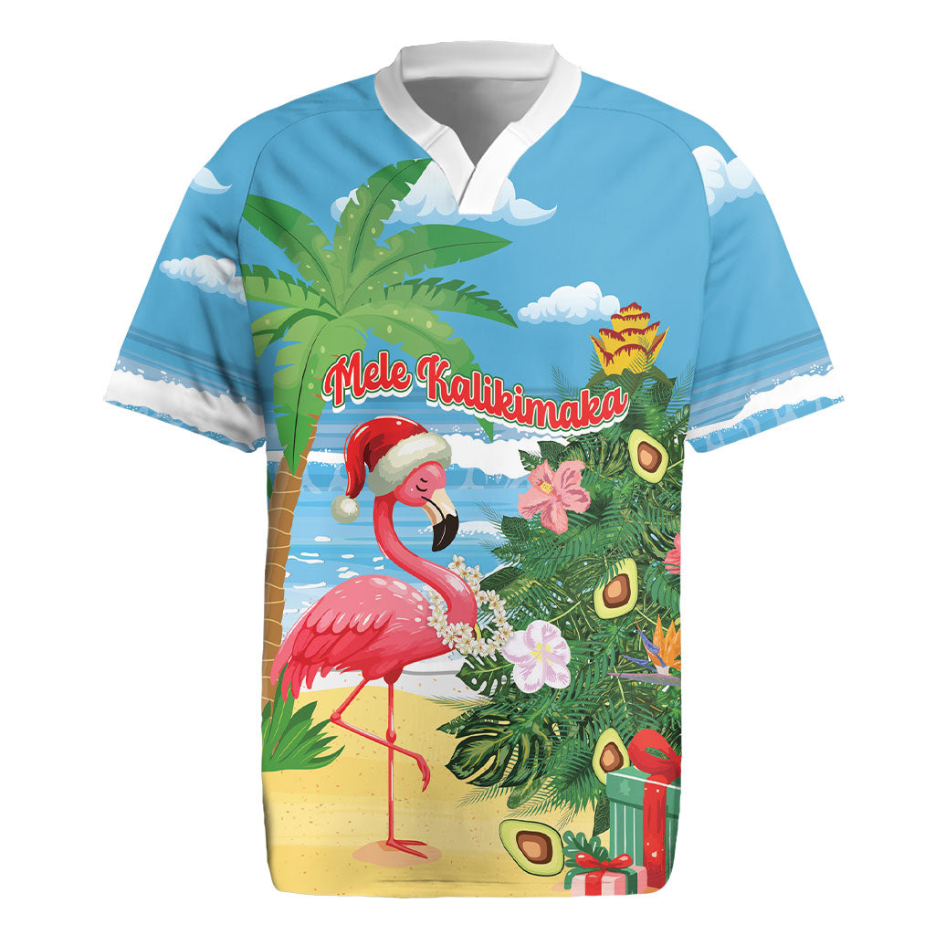 Flamingo Hawaii Summer Christmas Personalized Rugby Jersey Mele Kalikimaka Beachy Vibes LT14 Blue - Polynesian Pride