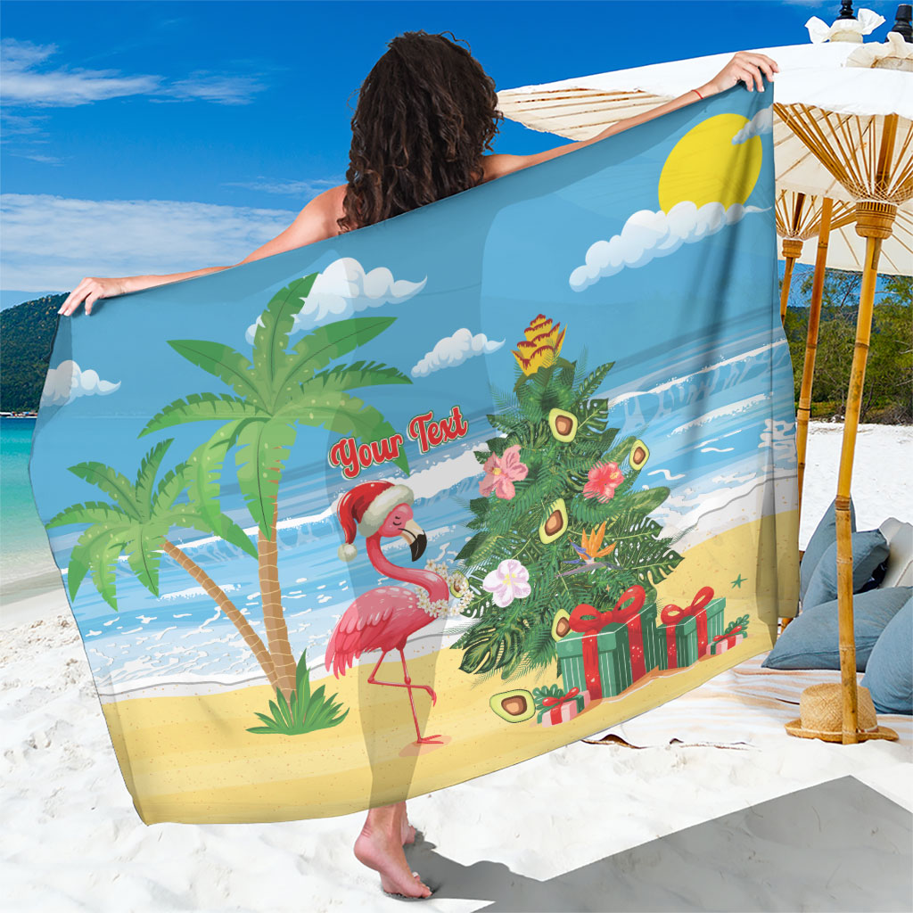 Flamingo Hawaii Summer Christmas Personalized Sarong Mele Kalikimaka Beachy Vibes LT14 One Size 44 x 66 inches Blue - Polynesian Pride