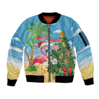 Flamingo Hawaii Summer Christmas Personalized Sleeve Zip Bomber Jacket Mele Kalikimaka Beachy Vibes LT14 Unisex Blue - Polynesian Pride