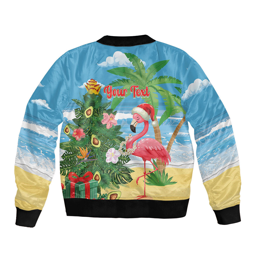 Flamingo Hawaii Summer Christmas Personalized Sleeve Zip Bomber Jacket Mele Kalikimaka Beachy Vibes LT14 - Polynesian Pride