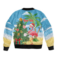 Flamingo Hawaii Summer Christmas Personalized Sleeve Zip Bomber Jacket Mele Kalikimaka Beachy Vibes LT14 - Polynesian Pride