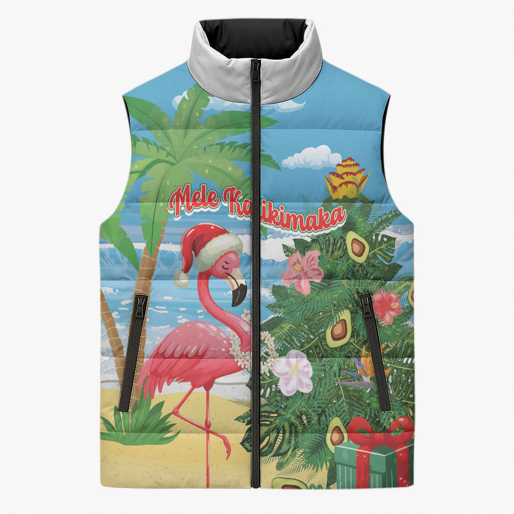 Flamingo Hawaii Summer Christmas Personalized Sleeveless Puffer Jacket Mele Kalikimaka Beachy Vibes LT14 Unisex Blue - Polynesian Pride