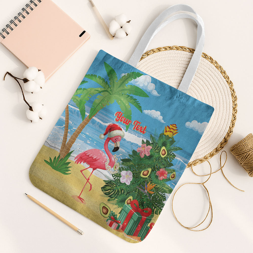 Flamingo Hawaii Summer Christmas Personalized Tote Bag Mele Kalikimaka Beachy Vibes LT14 White Strap One Size Blue - Polynesian Pride