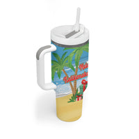 Flamingo Hawaii Summer Christmas Personalized Tumbler With Handle Mele Kalikimaka Beachy Vibes LT14 - Polynesian Pride