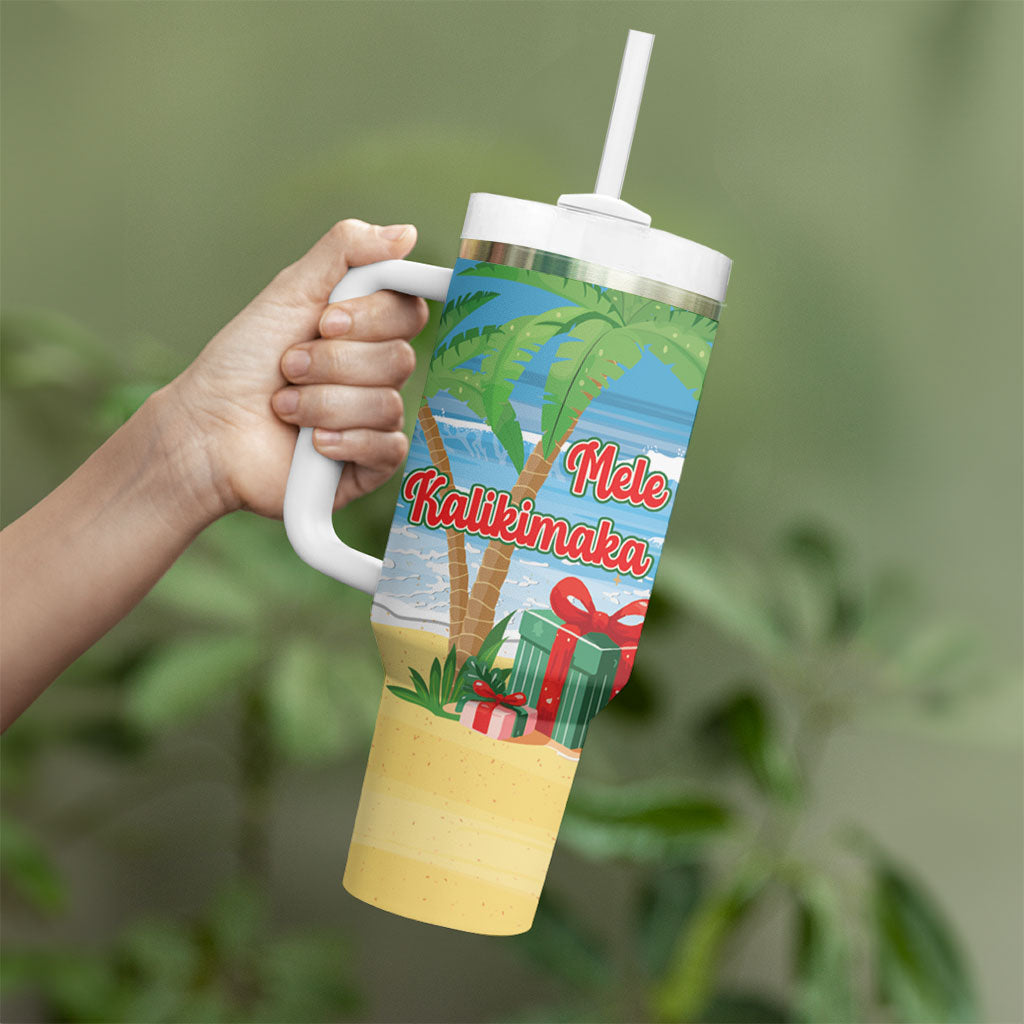 Flamingo Hawaii Summer Christmas Personalized Tumbler With Handle Mele Kalikimaka Beachy Vibes LT14 - Polynesian Pride