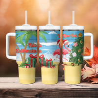 Flamingo Hawaii Summer Christmas Personalized Tumbler With Handle Mele Kalikimaka Beachy Vibes LT14 - Polynesian Pride