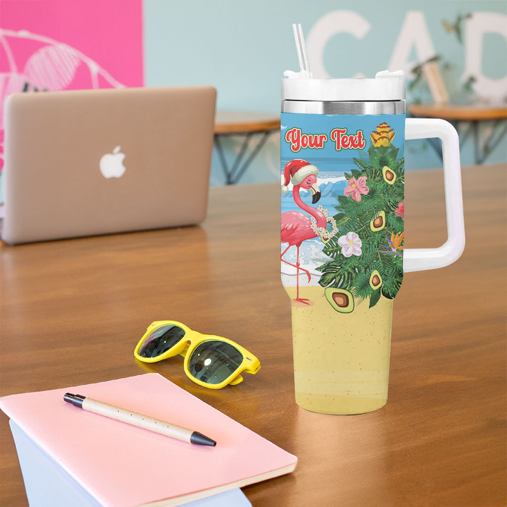 Flamingo Hawaii Summer Christmas Personalized Tumbler With Handle Mele Kalikimaka Beachy Vibes LT14 - Polynesian Pride