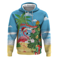 Flamingo Hawaii Summer Christmas Personalized Zip Hoodie Mele Kalikimaka Beachy Vibes LT14 Pullover Hoodie Blue - Polynesian Pride