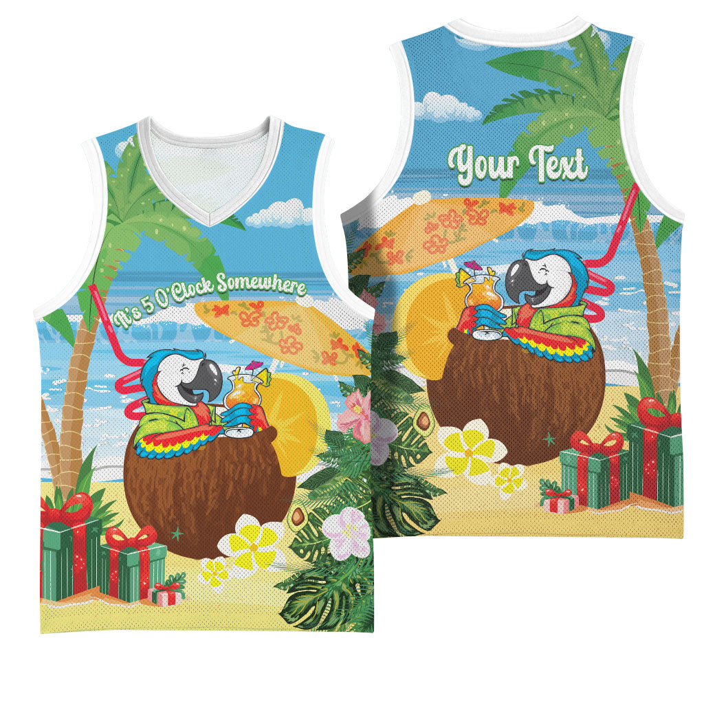 Chilling Parrot Hawaii Summer Christmas Personalized Basketball Jersey It's 5 O'Clock Somewhere Beachy Vibes LT14 - Polynesian Pride