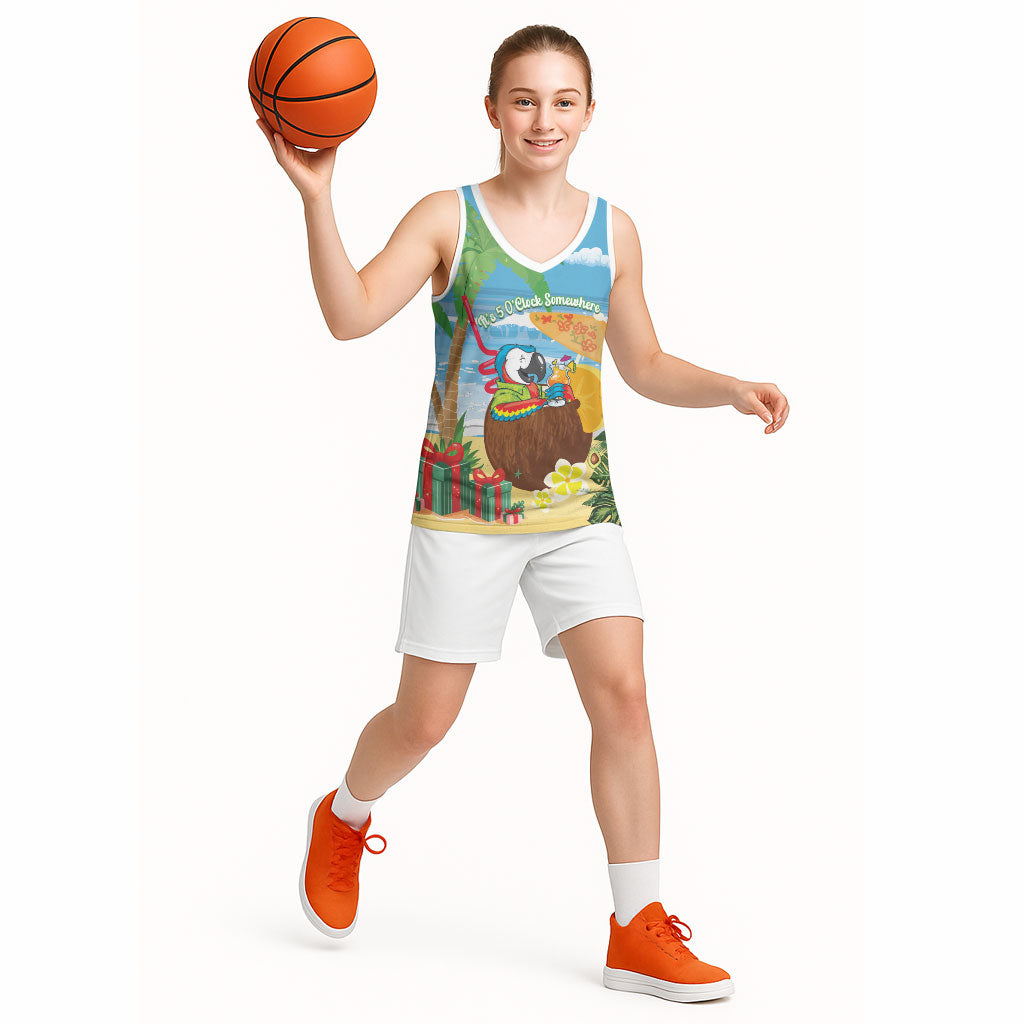 Chilling Parrot Hawaii Summer Christmas Personalized Basketball Jersey It's 5 O'Clock Somewhere Beachy Vibes LT14 - Polynesian Pride