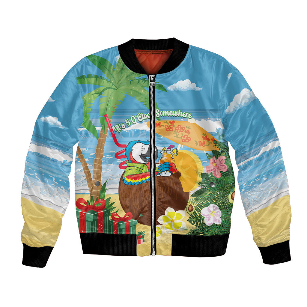 Chilling Parrot Hawaii Summer Christmas Personalized Bomber Jacket It's 5 O'Clock Somewhere Beachy Vibes LT14 Unisex Blue - Polynesian Pride