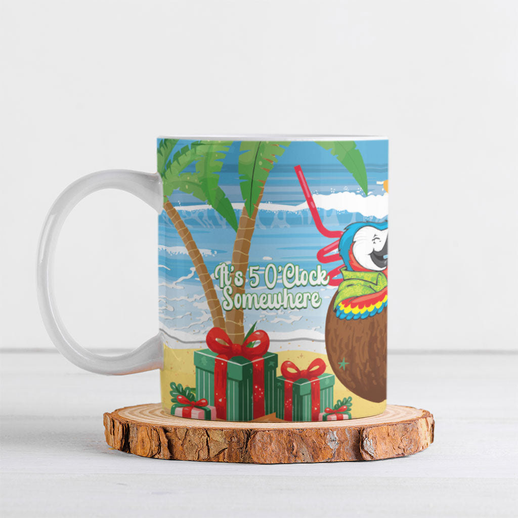 Chilling Parrot Hawaii Summer Christmas Personalized Ceramic Mug It's 5 O'Clock Somewhere Beachy Vibes LT14 Blue - Polynesian Pride