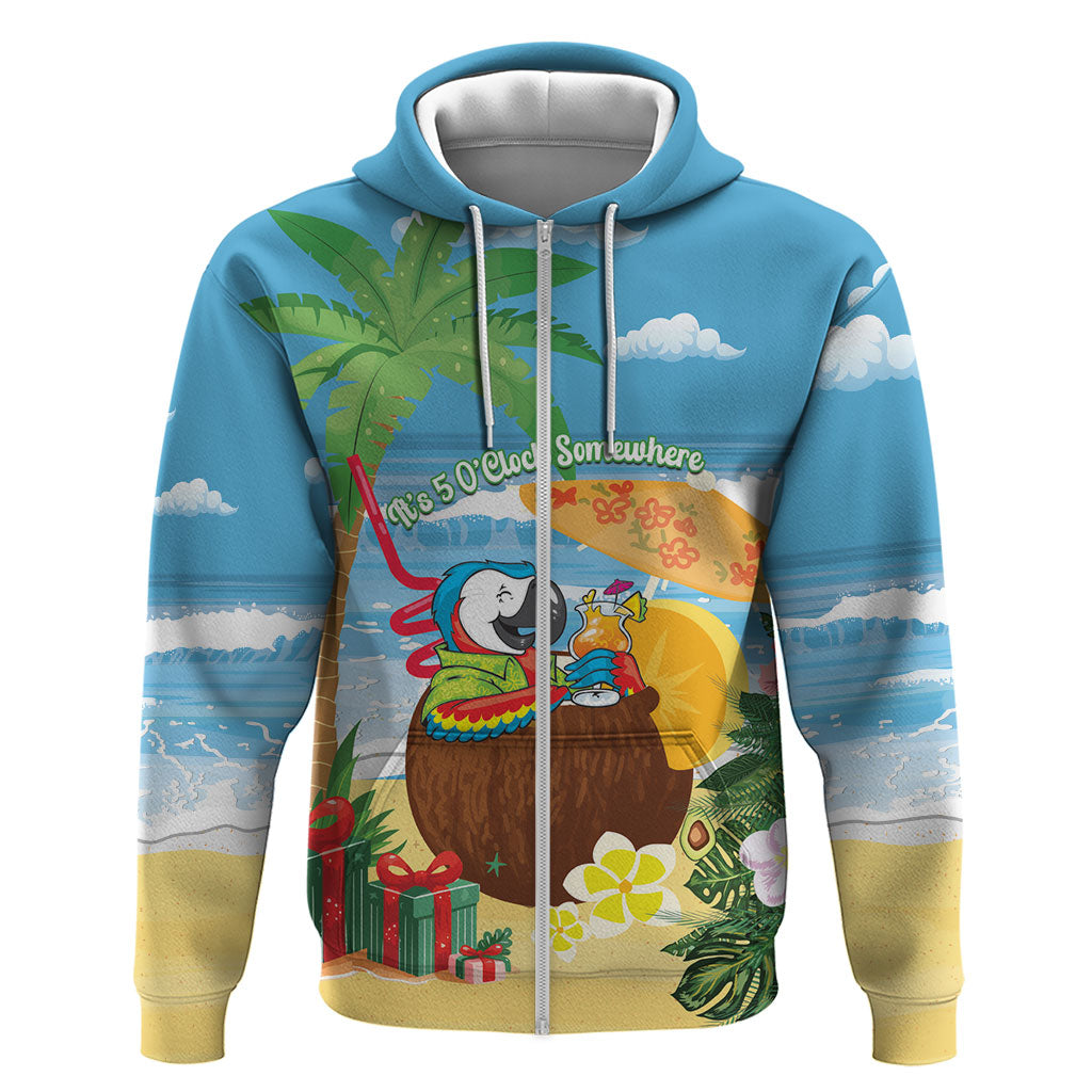 Chilling Parrot Hawaii Summer Christmas Personalized Hoodie It's 5 O'Clock Somewhere Beachy Vibes LT14 Zip Hoodie Blue - Polynesian Pride