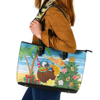 Chilling Parrot Hawaii Summer Christmas Personalized Leather Tote Bag It's 5 O'Clock Somewhere Beachy Vibes LT14 Blue - Polynesian Pride