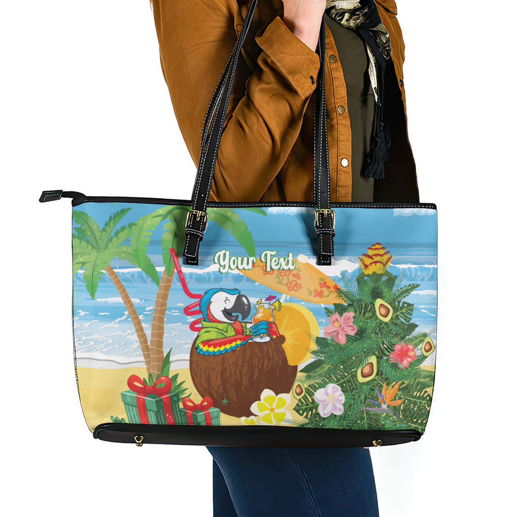 Chilling Parrot Hawaii Summer Christmas Personalized Leather Tote Bag It's 5 O'Clock Somewhere Beachy Vibes LT14 - Polynesian Pride