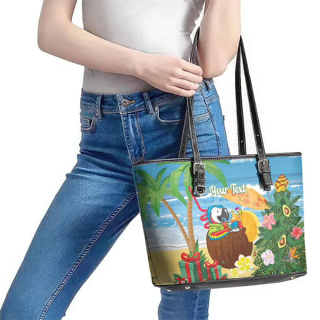 Chilling Parrot Hawaii Summer Christmas Personalized Leather Tote Bag It's 5 O'Clock Somewhere Beachy Vibes LT14 - Polynesian Pride