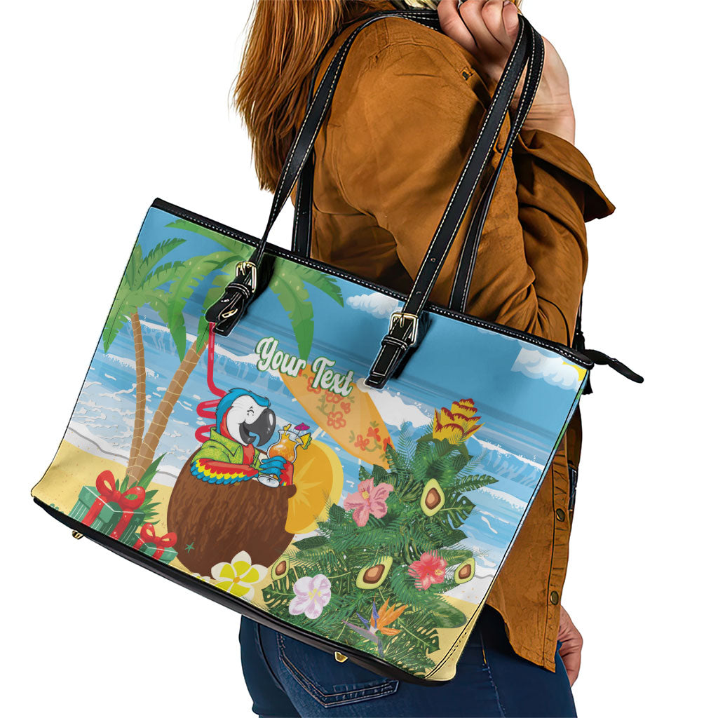 Chilling Parrot Hawaii Summer Christmas Personalized Leather Tote Bag It's 5 O'Clock Somewhere Beachy Vibes LT14 - Polynesian Pride