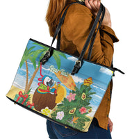 Chilling Parrot Hawaii Summer Christmas Personalized Leather Tote Bag It's 5 O'Clock Somewhere Beachy Vibes LT14 - Polynesian Pride