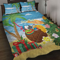 Chilling Parrot Hawaii Summer Christmas Personalized Quilt Bed Set It's 5 O'Clock Somewhere Beachy Vibes LT14 Blue - Polynesian Pride