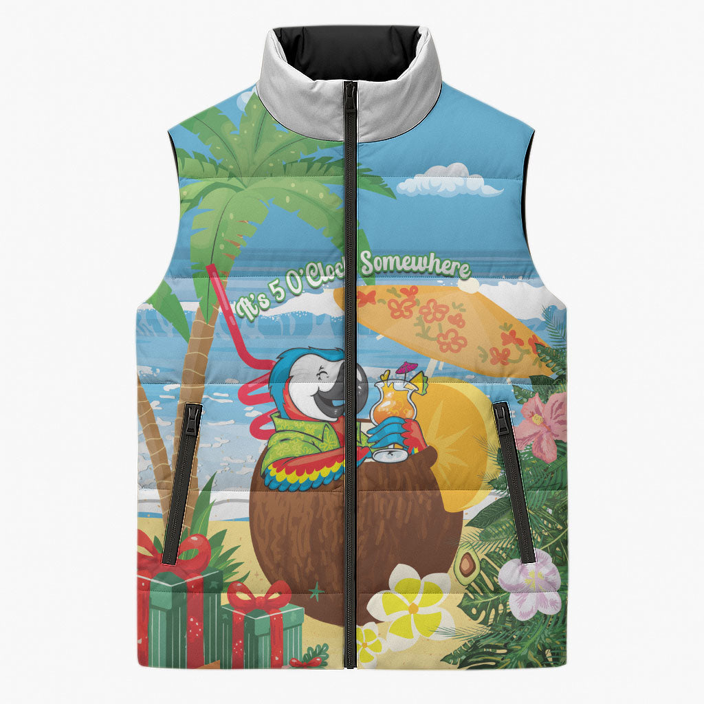 Chilling Parrot Hawaii Summer Christmas Personalized Sleeveless Puffer Jacket It's 5 O'Clock Somewhere Beachy Vibes LT14 Unisex Blue - Polynesian Pride