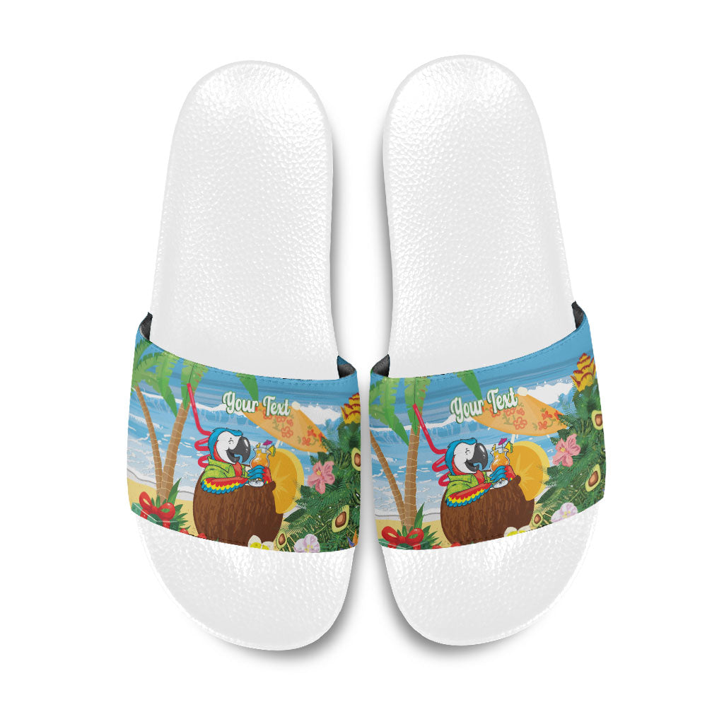 Chilling Parrot Hawaii Summer Christmas Personalized Slide Sandals It's 5 O'Clock Somewhere Beachy Vibes LT14 Blue - Polynesian Pride