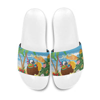 Chilling Parrot Hawaii Summer Christmas Personalized Slide Sandals It's 5 O'Clock Somewhere Beachy Vibes LT14 Blue - Polynesian Pride