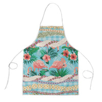 Flamingo Hawaii Summer Apron Hawaiian Lei Pakala Motifs Tropical Style LT14 Cyan - Polynesian Pride