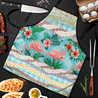 Flamingo Hawaii Summer Apron Hawaiian Lei Pakala Motifs Tropical Style LT14 Cyan - Polynesian Pride