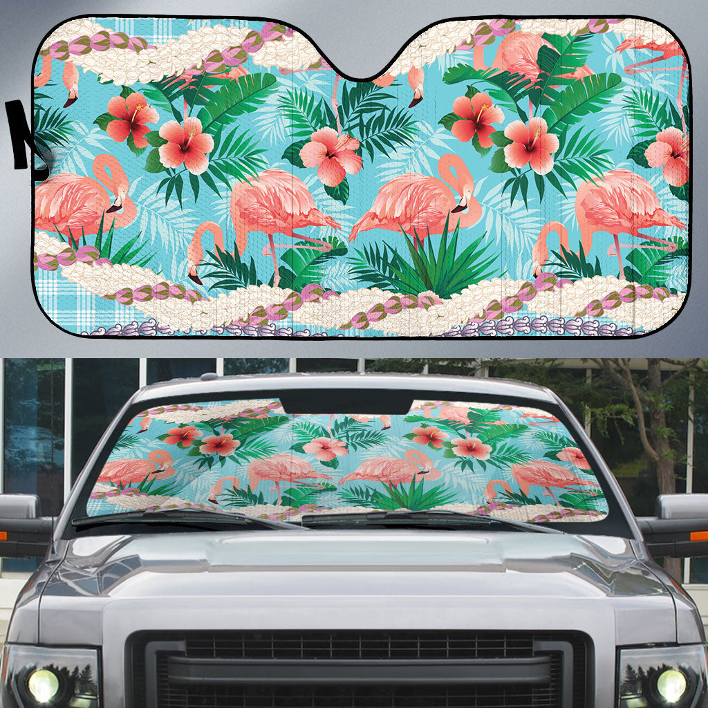Flamingo Hawaii Summer Auto Sun Shade Hawaiian Lei Pakala Motifs Tropical Style LT14 Cyan - Polynesian Pride