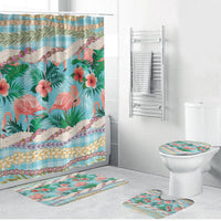 Flamingo Hawaii Summer Bathroom Set Hawaiian Lei Pakala Motifs Tropical Style LT14 Bathroom Set (4 pcs) Cyan - Polynesian Pride
