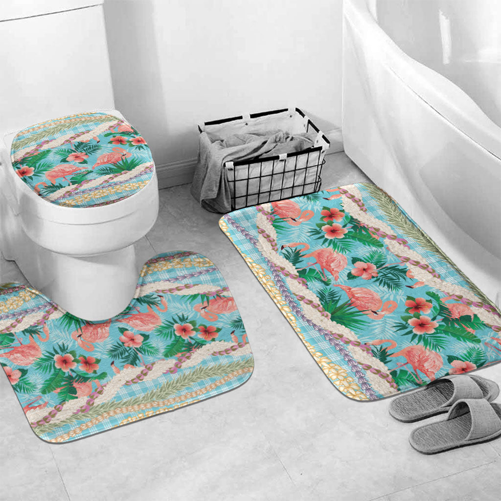 Flamingo Hawaii Summer Bathroom Set Hawaiian Lei Pakala Motifs Tropical Style LT14 Mat Set Only (3 pcs) One Size Cyan - Polynesian Pride