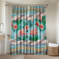 Flamingo Hawaii Summer Bathroom Set Hawaiian Lei Pakala Motifs Tropical Style LT14 Shower Curtain Only Cyan - Polynesian Pride