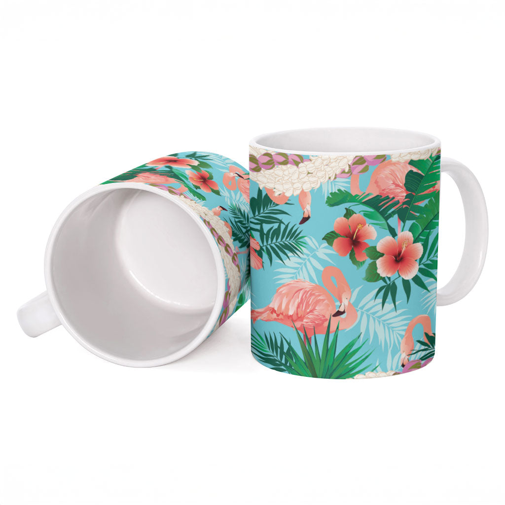 Flamingo Hawaii Summer Ceramic Mug Hawaiian Lei Pakala Motifs Tropical Style LT14 - Polynesian Pride