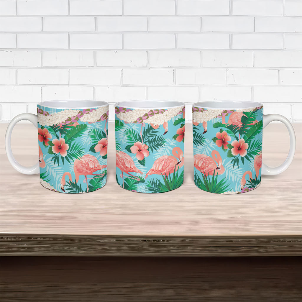 Flamingo Hawaii Summer Ceramic Mug Hawaiian Lei Pakala Motifs Tropical Style LT14 - Polynesian Pride