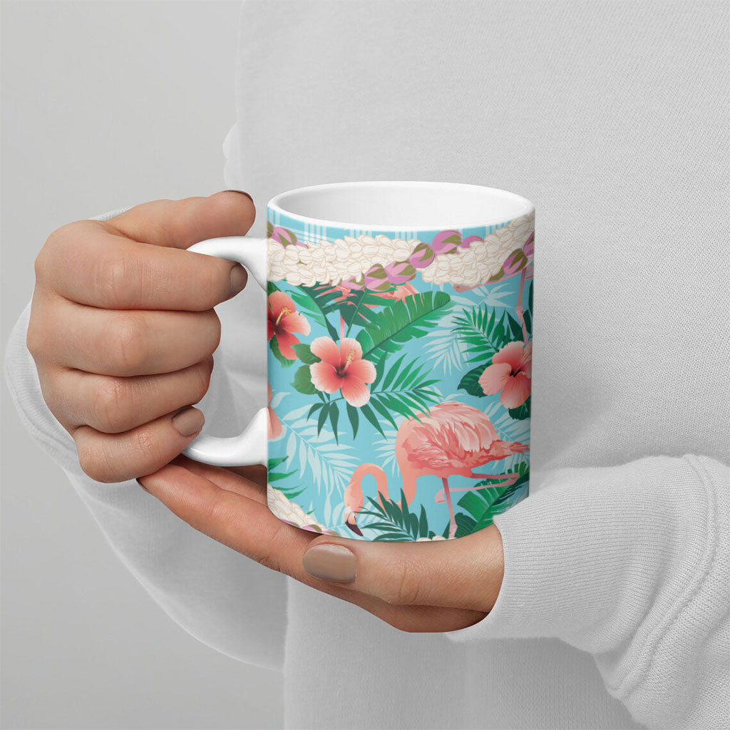 Flamingo Hawaii Summer Ceramic Mug Hawaiian Lei Pakala Motifs Tropical Style LT14 - Polynesian Pride